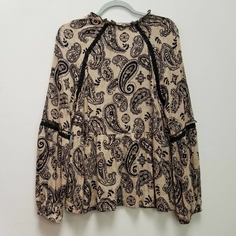 Knox Rose NWOT Floral Paisley Tunic Top Long Slv Beige Boho Lace Romantic Small - Picture 7 of 9